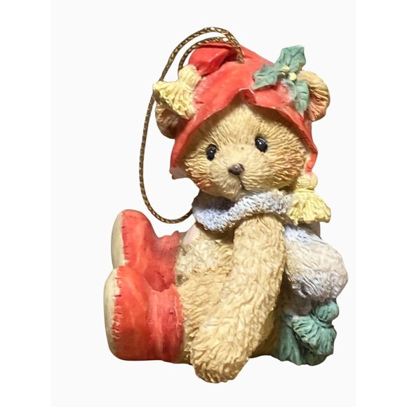 Bear Christmas Ornament Priscilla Hillman 1992 Hamilton Red Hat and Boots - Picture 1 of 8